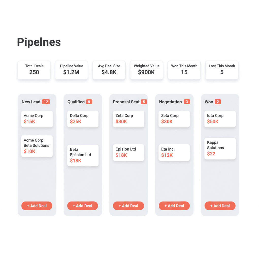 Pipeline de ventas de Coral CRM